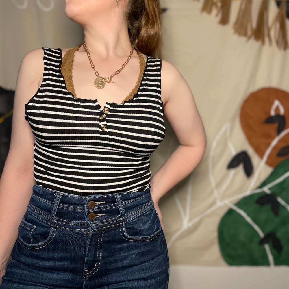 Fitz + Eddi Black & White Striped Crop Tank